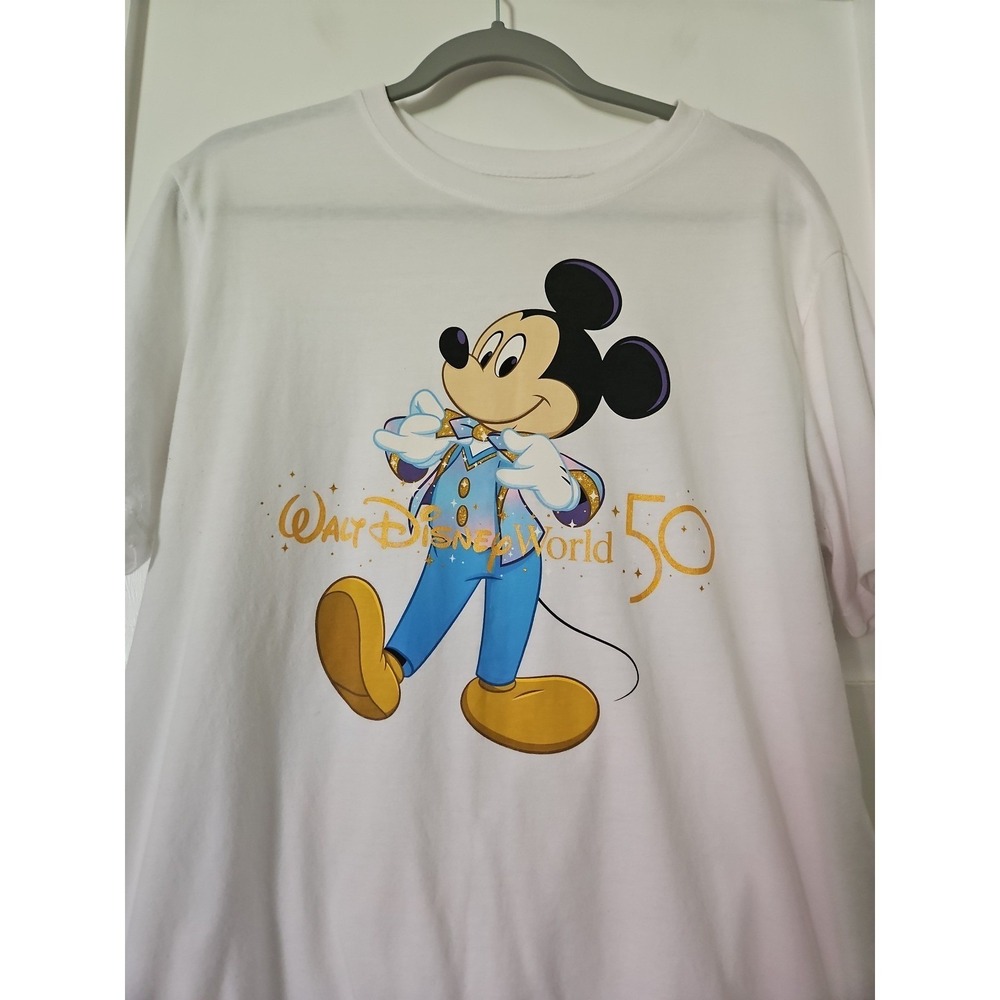Disney Parks 50th Anniversary White Mickey Mouse Graphic T-Shirt Medium